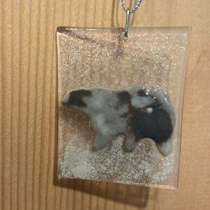 Fused glass bear iridescent ornament
